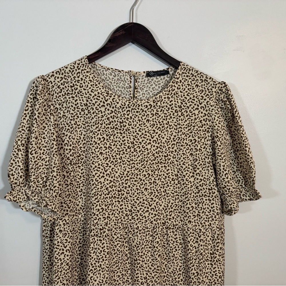 PrettyGarden Leopard Print Tiered Midi Dress – Size Large